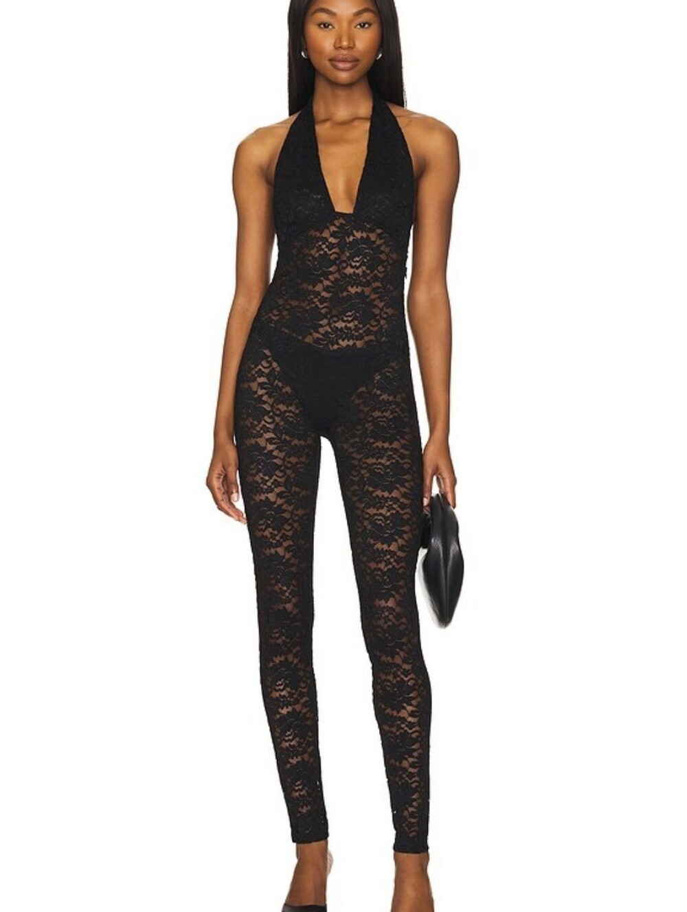 Superdown Black Lace Halter Jumpsuit